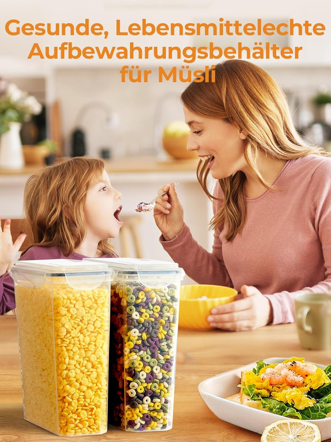 FOHERE Vorratsdosen mit Deckel Luftdicht Set of 4, 3.7L, Plastik Aufbewahrungsbox BPA-frei, Müsli Sc