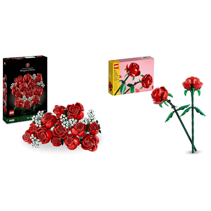 LEGO Icons Rosenstrauss, künstliche Blumen als Zimmer-Deko & Creator Rosen, künstliche Blumen-Set, k