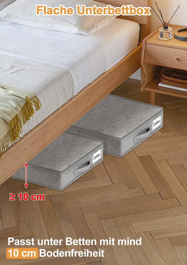 mepure Unterbett Aufbewahrungsbox 10 cm hoch, grau – formstabile Unterbettbox mit Deckel & 3 Griffen