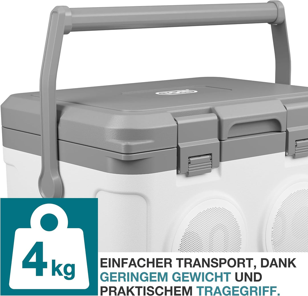 TOM 3in1 Musik Kühlbox 21l zum Kühlen, Warmhalten und Musik hören – mit Bluetooth Lautsprecher – Küh