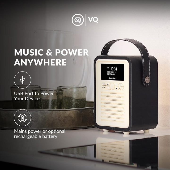 VQ Retro Mini Tragbares Radio mit Bluetooth-Lautsprecher und 60 Voreinstellungen. Enthält ein DAB-Ra
