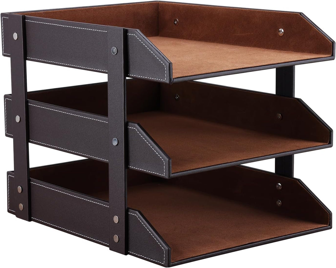 KINGFOM™ A4 Leder Briefablage (3 Schubladen-Braun), 3 Schubladen-Braun