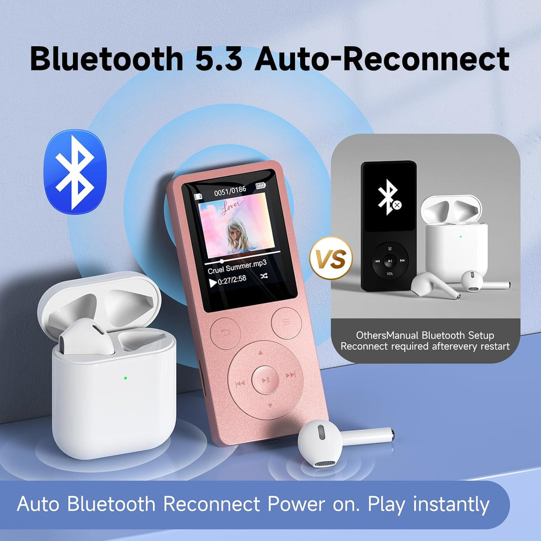 64GB MP3 Player Bluetooth 5.3 &amp; Lautsprecher – Upgrade mit physischen Tasten (Zurück, Menü, Lautstär