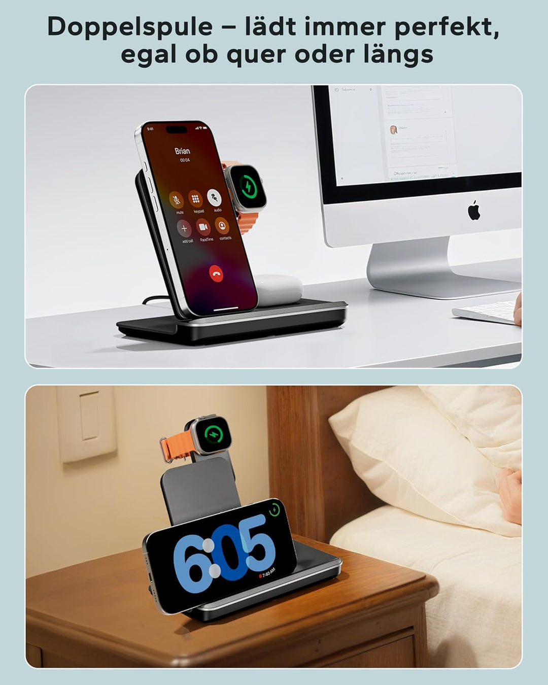 3 In 1 Ladestation für Apple Watch und iPhone, Faltbar 15W Schnelles Apple Ladestation Ladegerät für