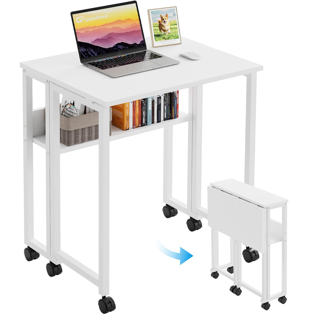 GreenForest Kleiner Schreibtisch Klappbar, 63 cm Klappschreibtisch mit Rollen, Einfache Montage Klap