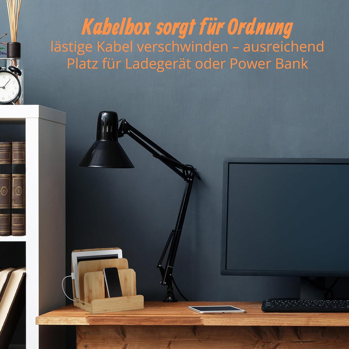 Relaxdays Ladestation Bambus, Ladestationhalter, 3 Ablagen, Smartphone, Handy, Tablets, HBT: 23 x 25