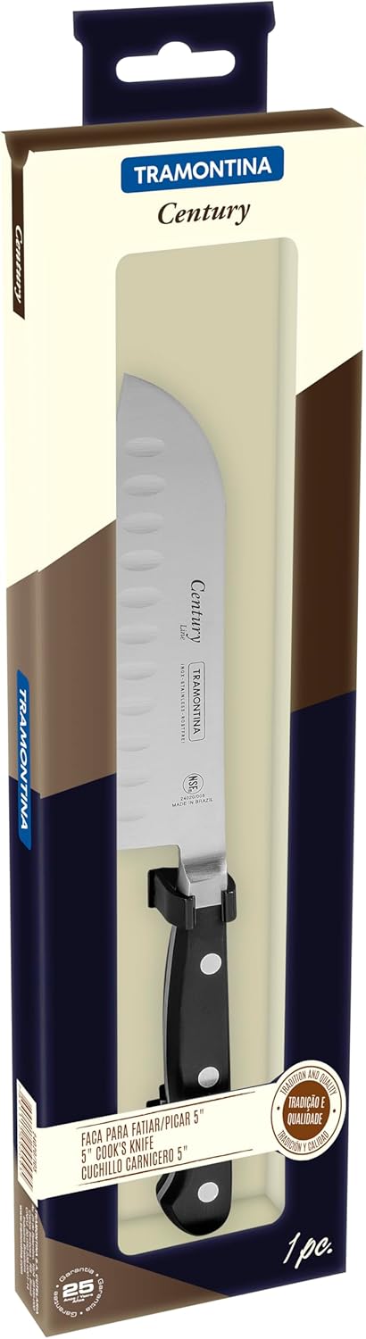 Tramontina Santokumesser CENTURY, 13 cm Küchenmesser, sehr scharf, Edelstahl DIN 1.4110, schwarz, ro