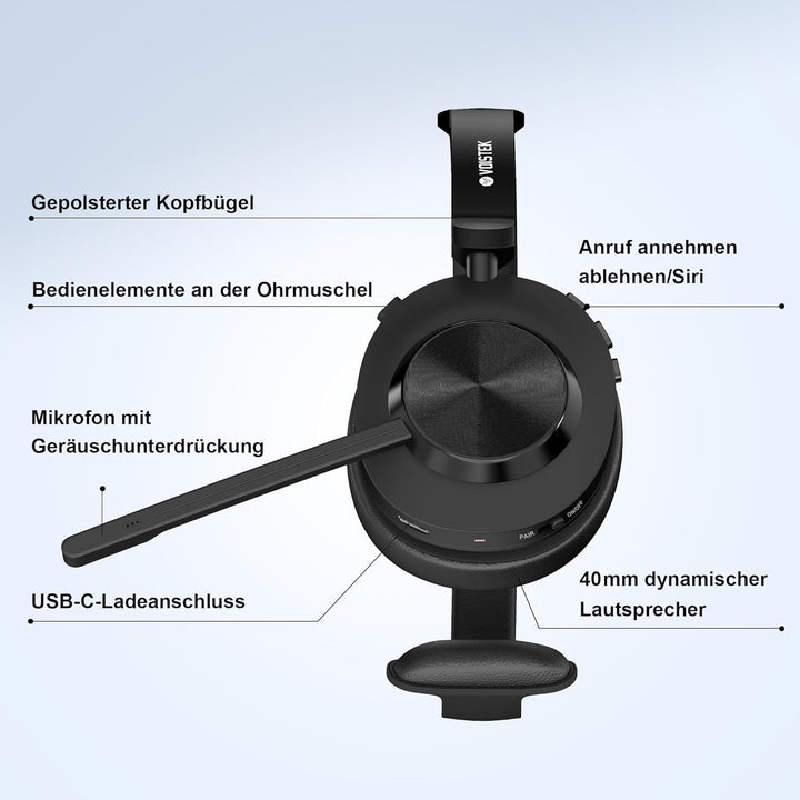 Voistek Kabelloses Bluetooth Headset mit Mikrofon & Rauschunterdrückung, USB Dongle für PC, Ladestat