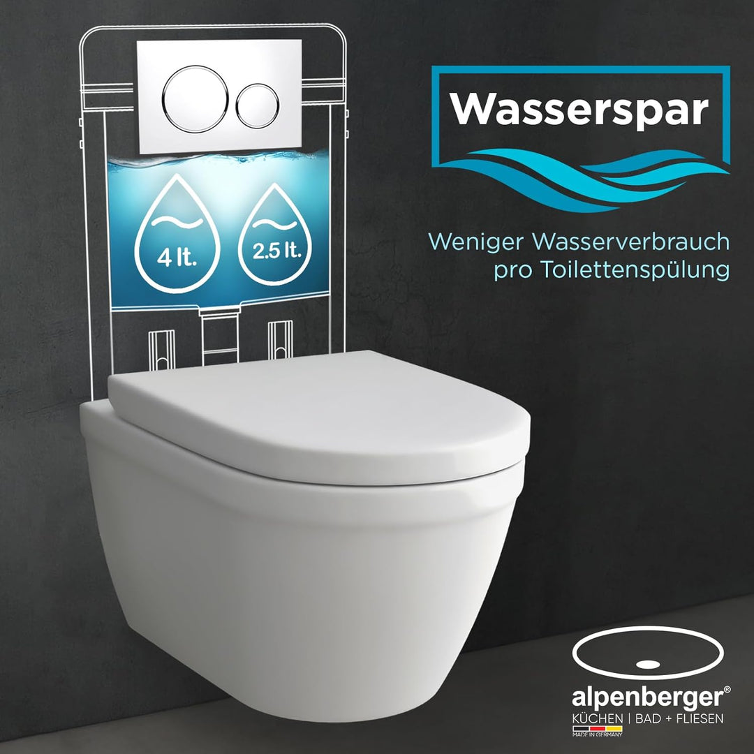 Alpenberger Dusch WC | Toilette mit Intimdusche | Wand WC mit Bidet Funktion | Hänge WC Spülrandlos