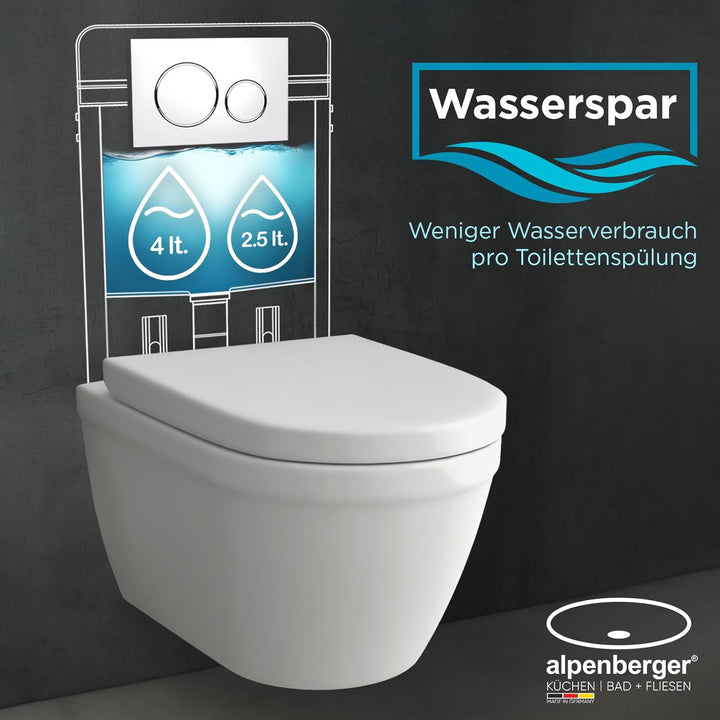 Alpenberger Dusch WC | Toilette mit Intimdusche | Wand WC mit Bidet Funktion | Hänge WC Spülrandlos