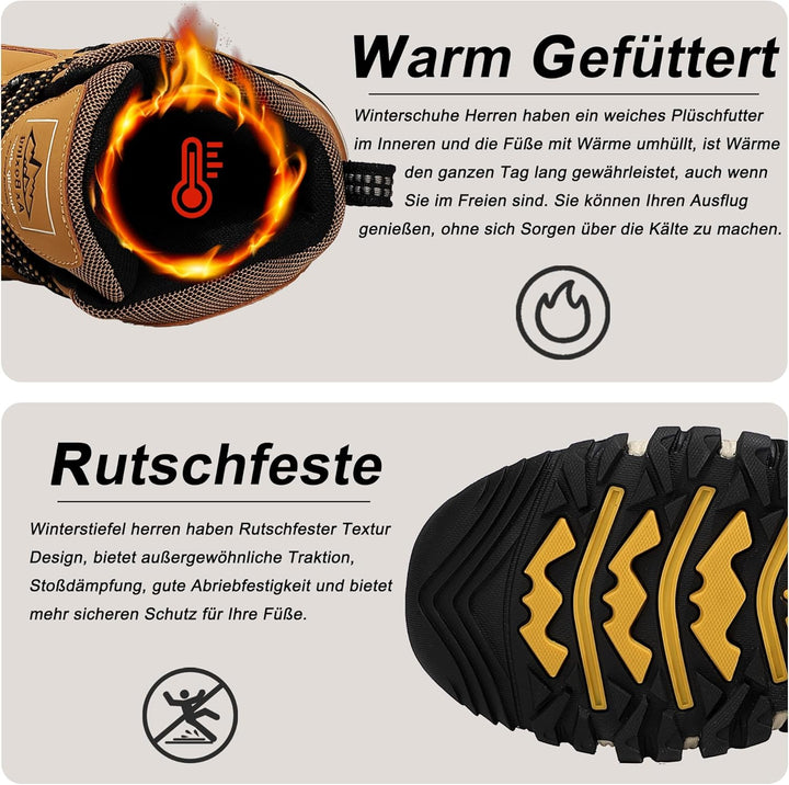 AX BOXING Winterschuhe Herren Gefüttert Winterstiefel Warm Wanderschuhe Draussen Winterboots Rutschf
