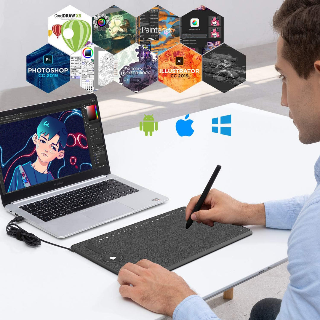 GAOMON M1230 Grafik-Tablet, 12 Zoll, passiv, 8192 Ebenen mit Neigung, 16 Multimedia-Tasten und 13 an