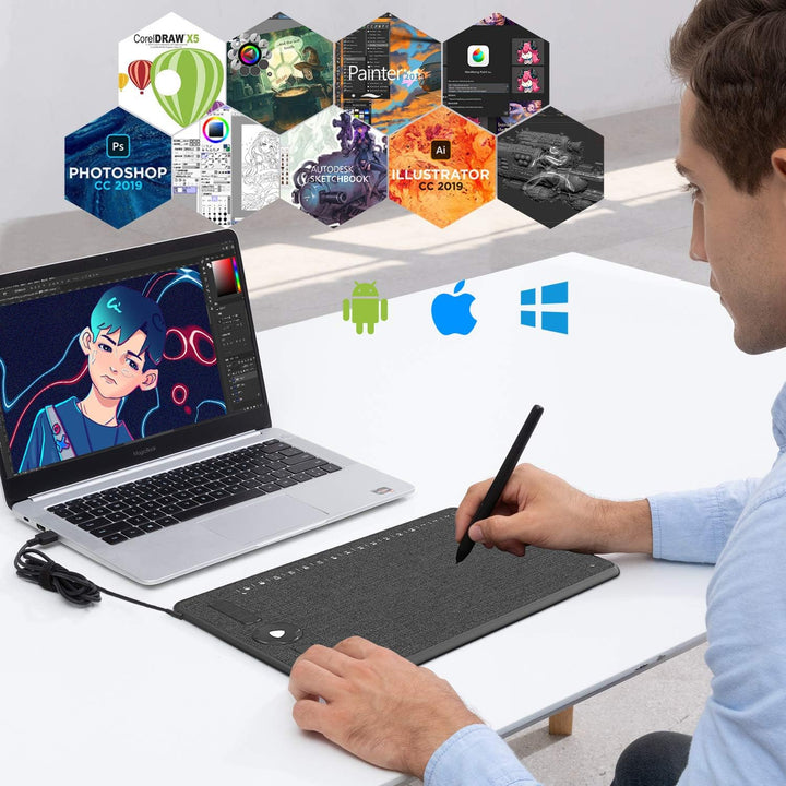 GAOMON M1230 Grafik-Tablet, 12 Zoll, passiv, 8192 Ebenen mit Neigung, 16 Multimedia-Tasten und 13 an