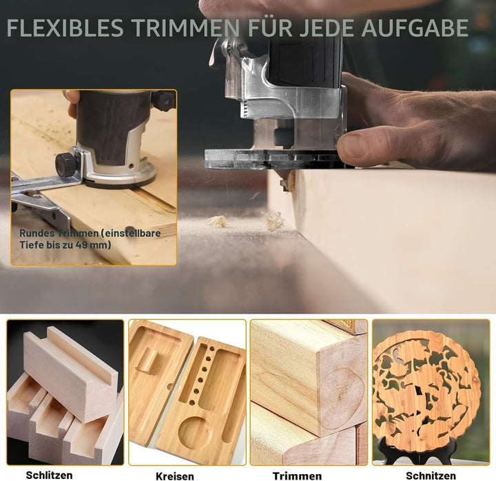 Akku Oberfräse für Makita 18 V Akku, 800 W Bürstenloser Oberfräse Trimmer Einhandfräse Kantenfräser