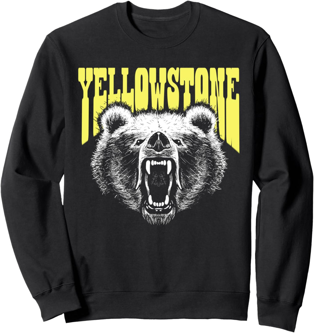 Yellowstone Growling Grizzly Bear Illustration Retro Vintage Sweatshirt