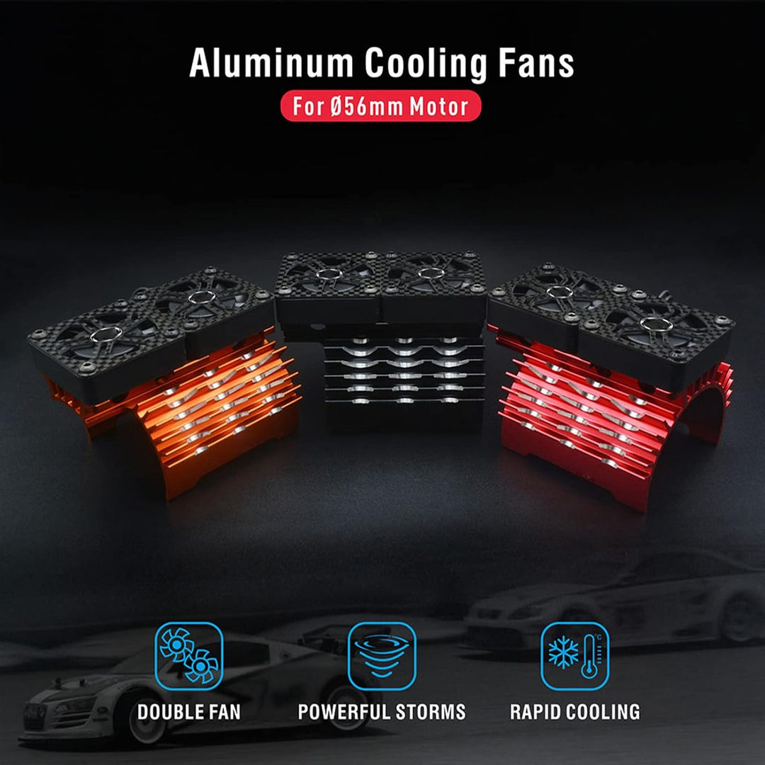 RC Dual Fan Motor Kühlkörper, Wärmeableitung Brushless Motor Cooling Dual Fan für 1/5 8,4V 16000RPM