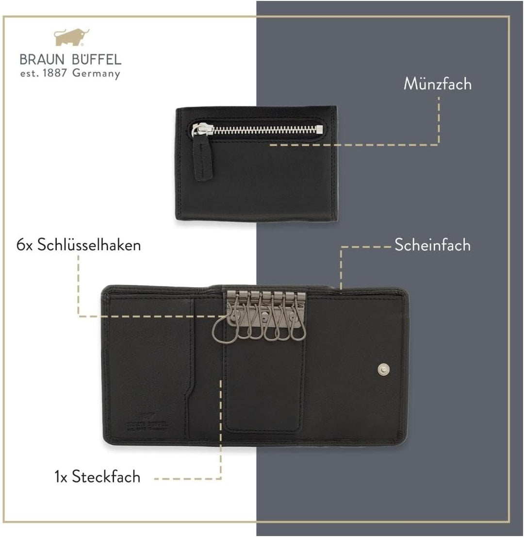 BRAUN BÜFFEL Schlüsseletui aus echtem Leder Golf 2.0 - Schlüsseltasche mit Druckknopf und Reissversc