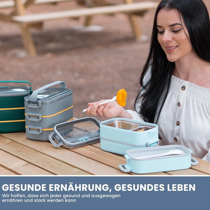 Bugucat Lunchbox 1600ML,2 in 1 Bento Box Brotdose Auslaufsicher Luftdichte Brotzeitbox mit Fächern u