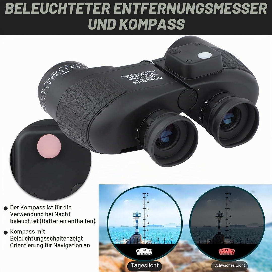 BOSSDUN 10x50 Marine Fernglas,Fernglas mit Nachtsicht Entfernungsmesser und Kompass, für Wassersport