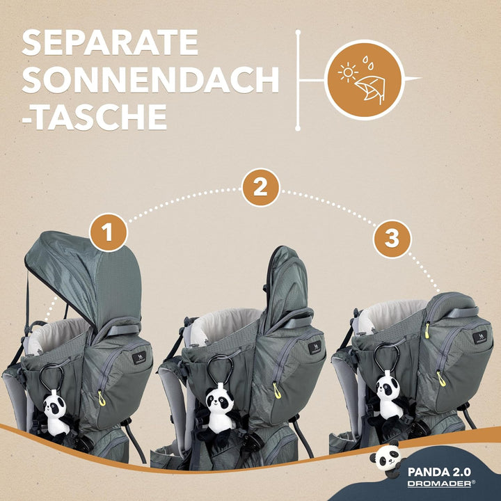 Dromader Kraxe Kindertrage Wandern - Verstellbarer Sitz - Schlafstützkissen - Ausfahrbares Sonnendac
