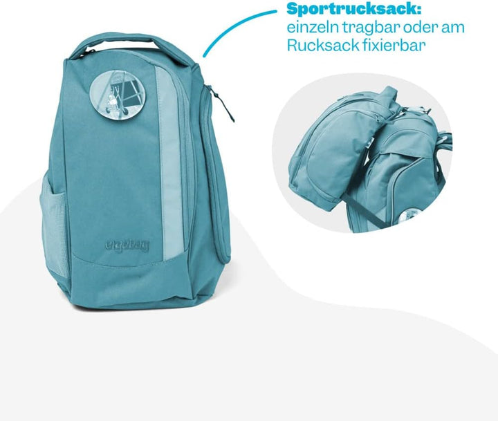 ergobag pack Set ergonomischer Schulrucksack, Set 6-teilig Einheitsgrösse Schlittenzaubär Glow - Lil
