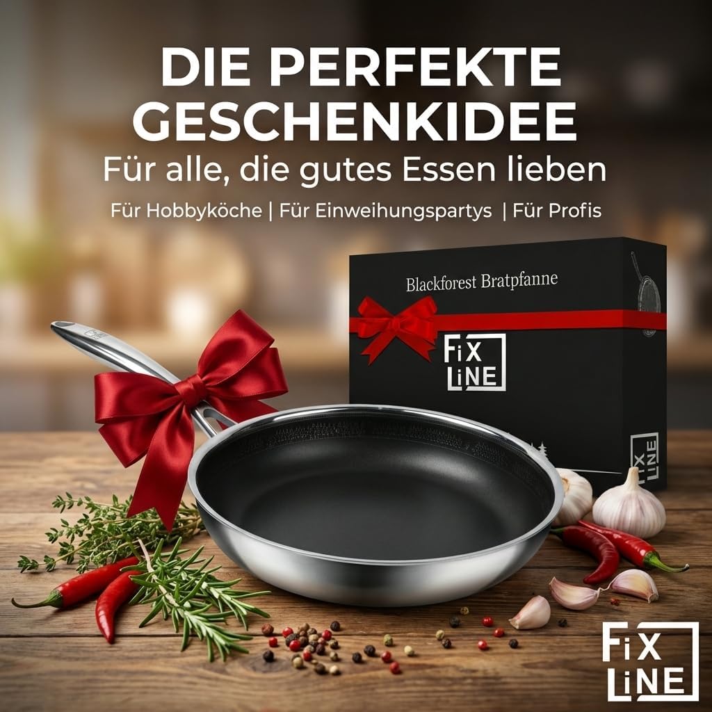 FIXLINE® BLACK FOREST Bratpfanne 28cm - robuste Antihaftbeschichtung - hoher Rand 6,5cm - alle Herda