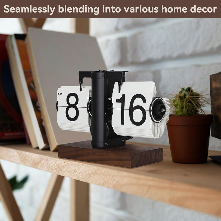 Digitale Flip-Down-Uhr, 12 Stunden Flip Uhr Retro mit Holzsockel und grosse Zahlenanzeige Tischuhr V