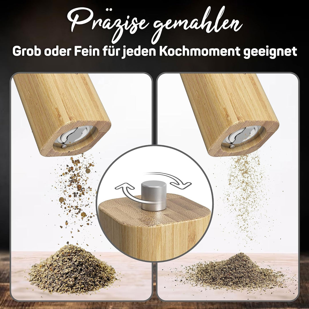 ELBFUCHS® Salz und Pfeffermühle Holz Gross [NEU] Zeitloses 2-er Set Pfeffer und Salzmühle mit Kerami