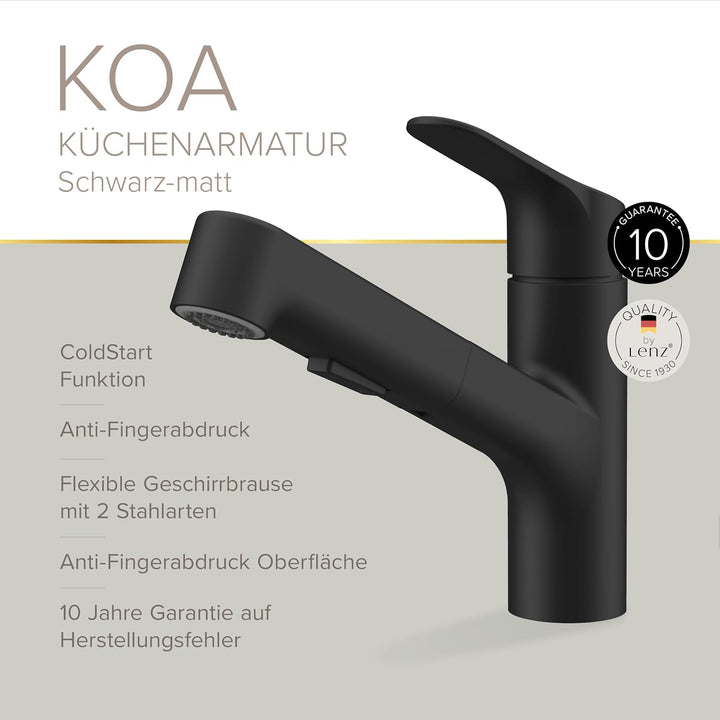 Lenz KOA Küchenarmatur mit Handbrause schwarz 46040851