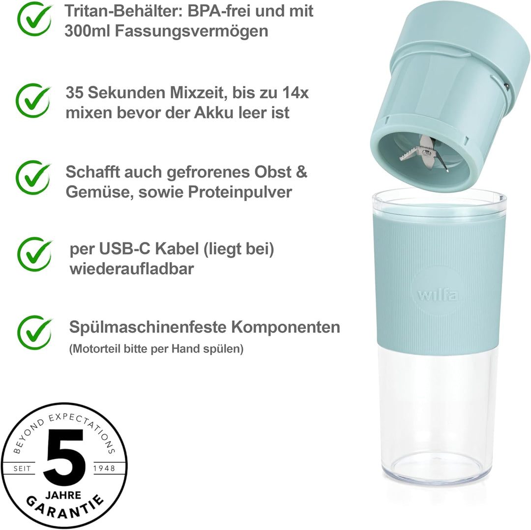 Wilfa SWIFT Akku-Mixer I 300ml Tritan-Behälter BPA-frei I zerkleinert Obst, Gemüse, Gefrorenes & Eis