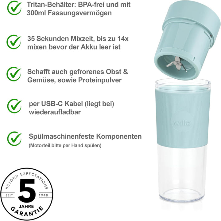 Wilfa SWIFT Akku-Mixer I 300ml Tritan-Behälter BPA-frei I zerkleinert Obst, Gemüse, Gefrorenes & Eis