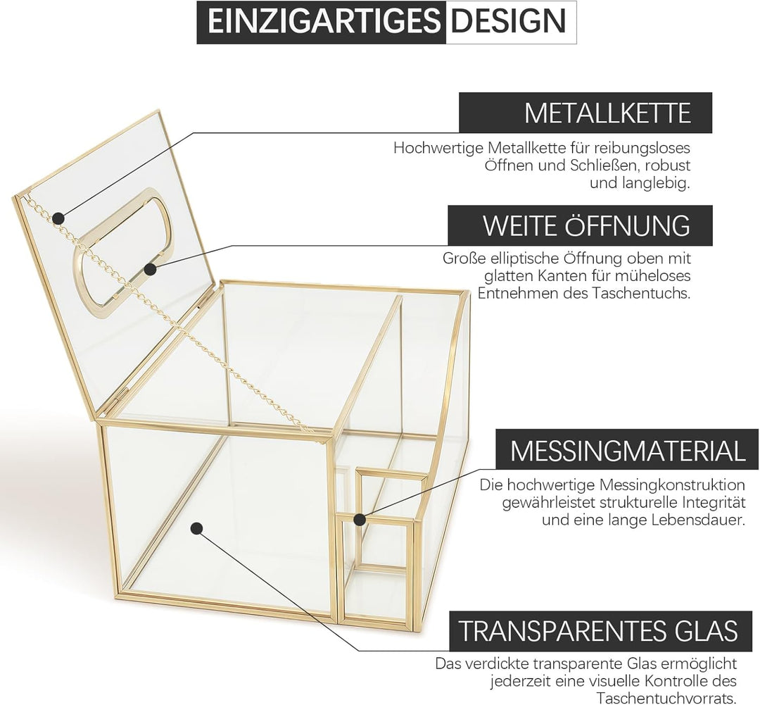 Taschentücher Box, SLHEQING Taschentuchbox Glas Kosmetiktücher Box Rechteckig Couchtisch Organizer,