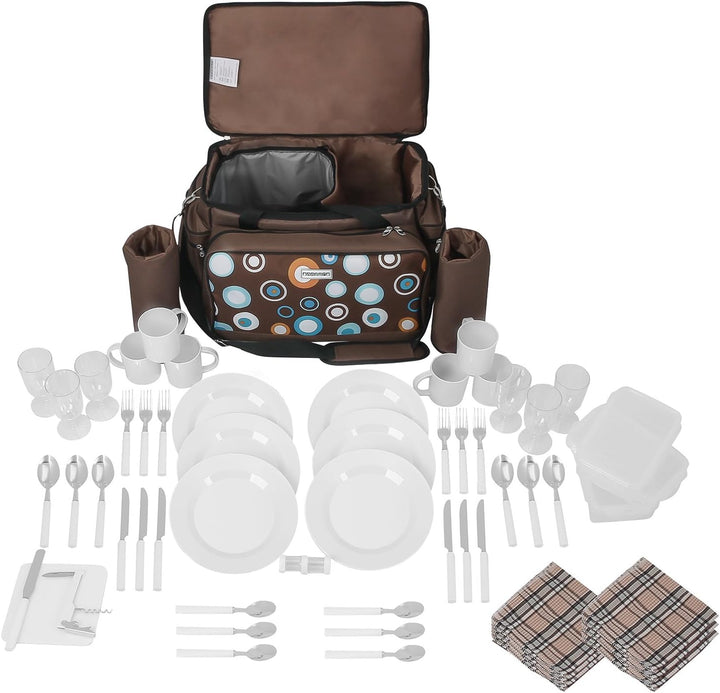 anndora XXL Picknicktasche 6 Personen braun - Vollausstattung 57 Teile Braun Hellblau