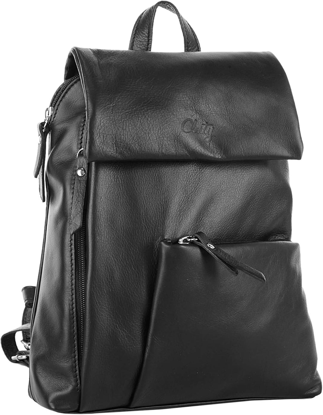 Cluty City-Rucksack Echt Leder Damen - 020401 Schwarz, Schwarz