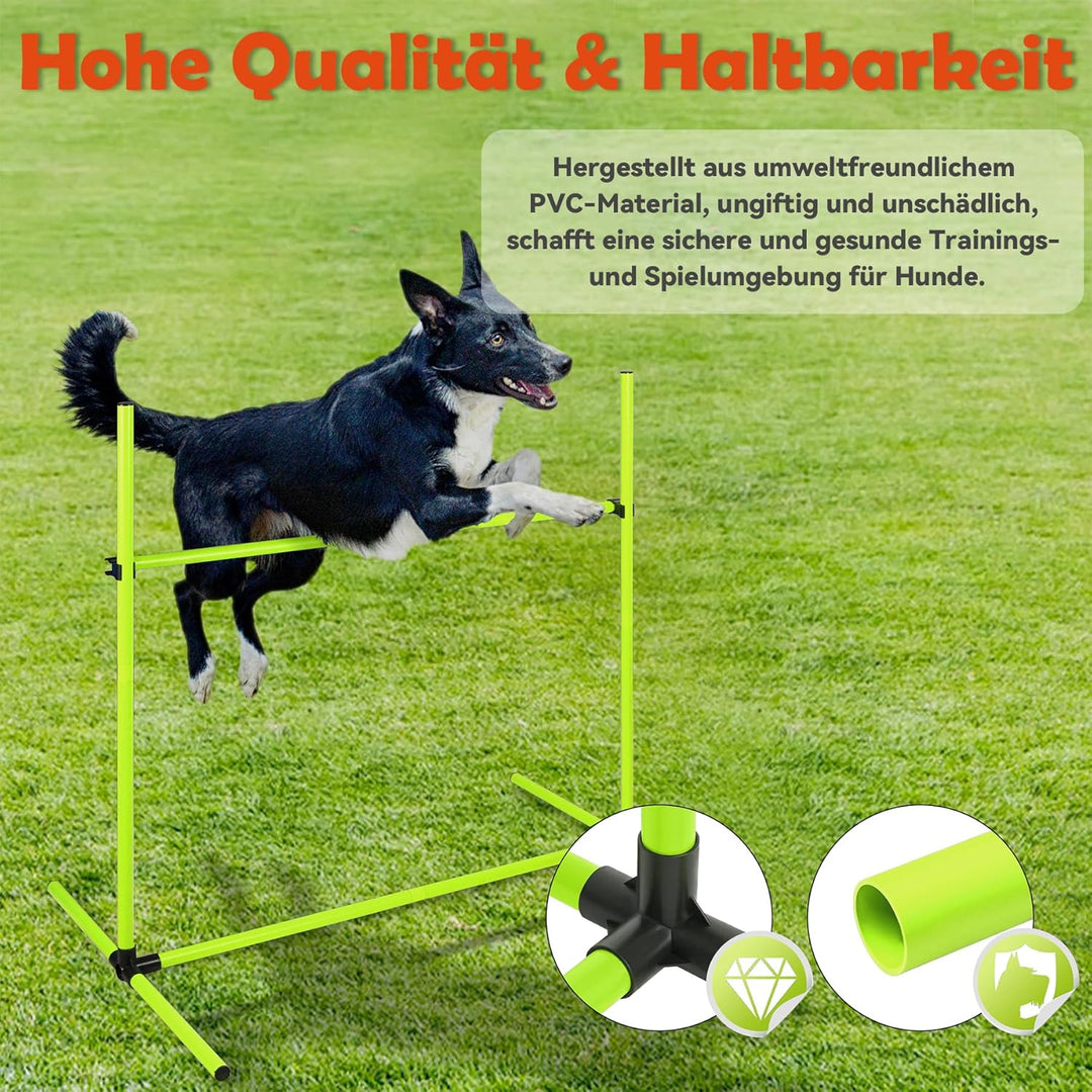 Agility Set Hunde Hürdenset Slalom Stangen Agility Ausrüstung für Hundetraining mit 4 x Hürden Höhen