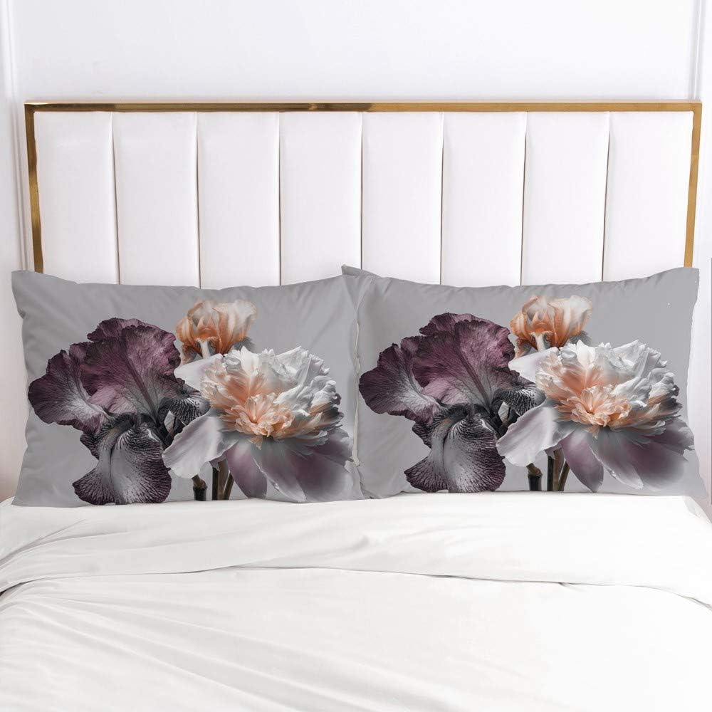 Luowei Bettwäsche 135x200cm 4 Teilig Grau Blumen Floral Aesthetic Bettwäsche-Set für Doppelbett Weic