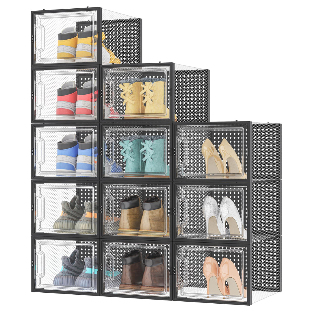 HOMIDEC Schuhboxen, 12er Pack Schuhboxen Stapelbar, Schuhorganizer Schuhaufbewahrung, Schuhkarton mi