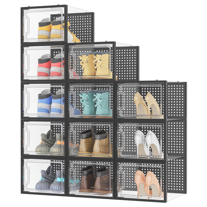 HOMIDEC Schuhboxen, 12er Pack Schuhboxen Stapelbar, Schuhorganizer Schuhaufbewahrung, Schuhkarton mi