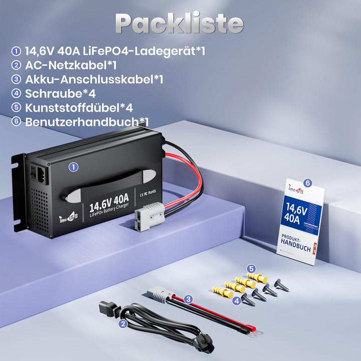 Timeusb 14,6V 40A LiFePO4 Batterieladegerät mit Anderson-Stecker für 12V LiFePO4 Batterien, 40A Schn