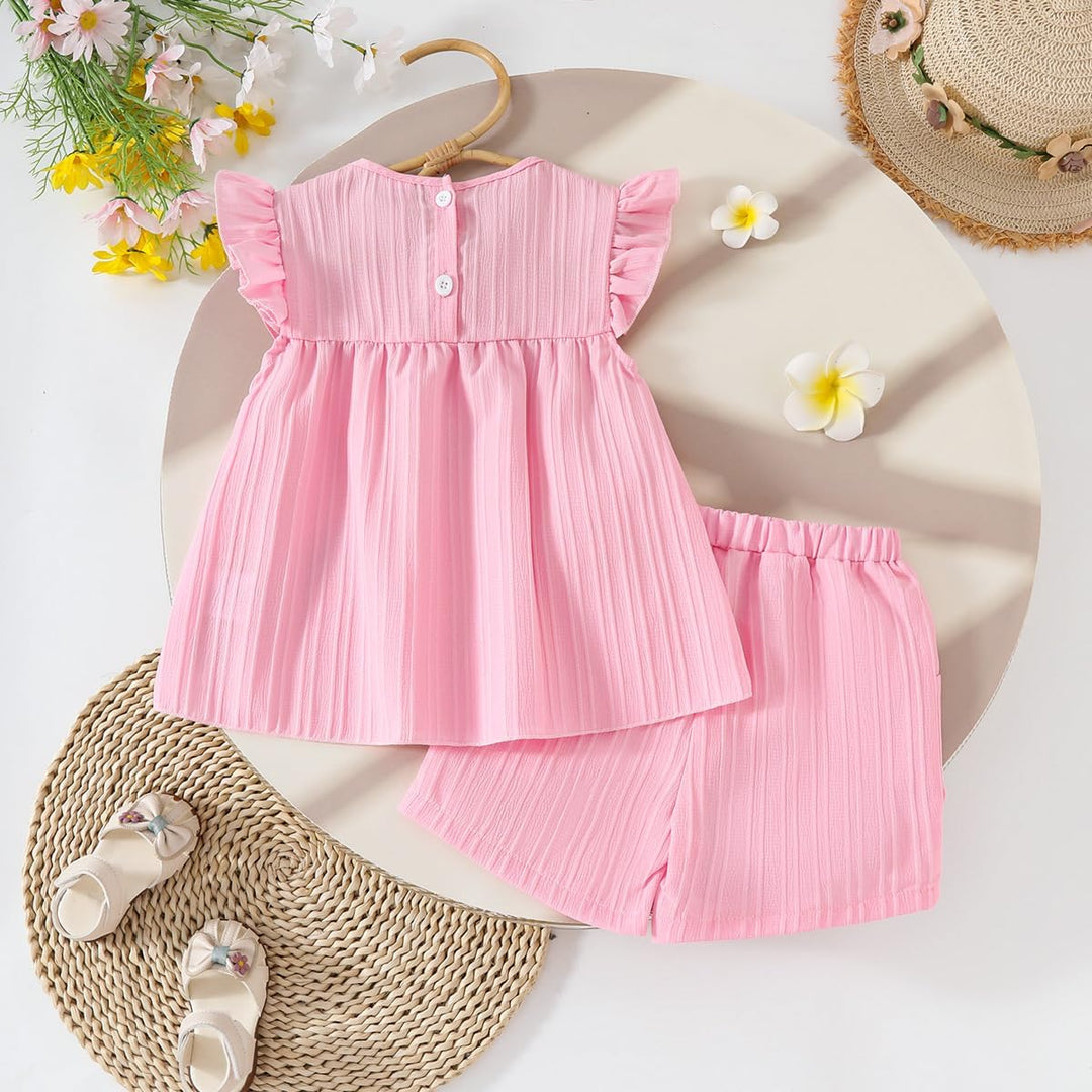 Kleinkind Baby Mädchen Kleidung Blumen Rüschen T-Shirts Tops Shorts Süsse Sommer Kleidung Sets 12-18