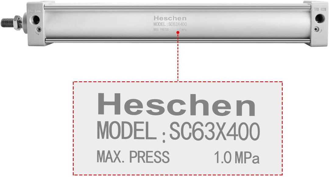 Heschen Pneumatischer Standard-Luftdruckzylinder, SC 63-400, PT3/8 Anschluss, 63mm Bohrung, 400mm Hu