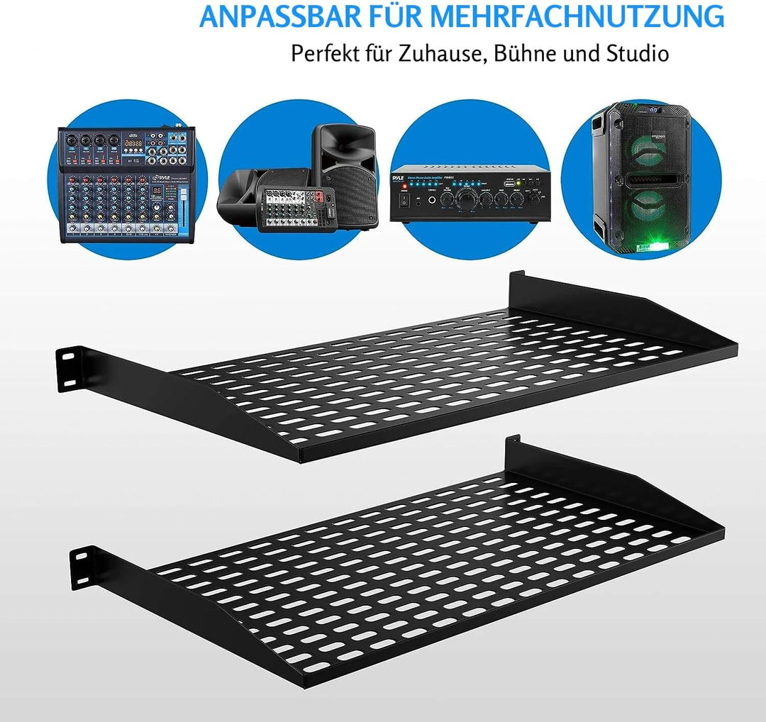 Pyle 2-Pc 1U Server Rack Shelf, Vented Shelves for Good Air Circulation, Cantilever Mount, Wall Moun