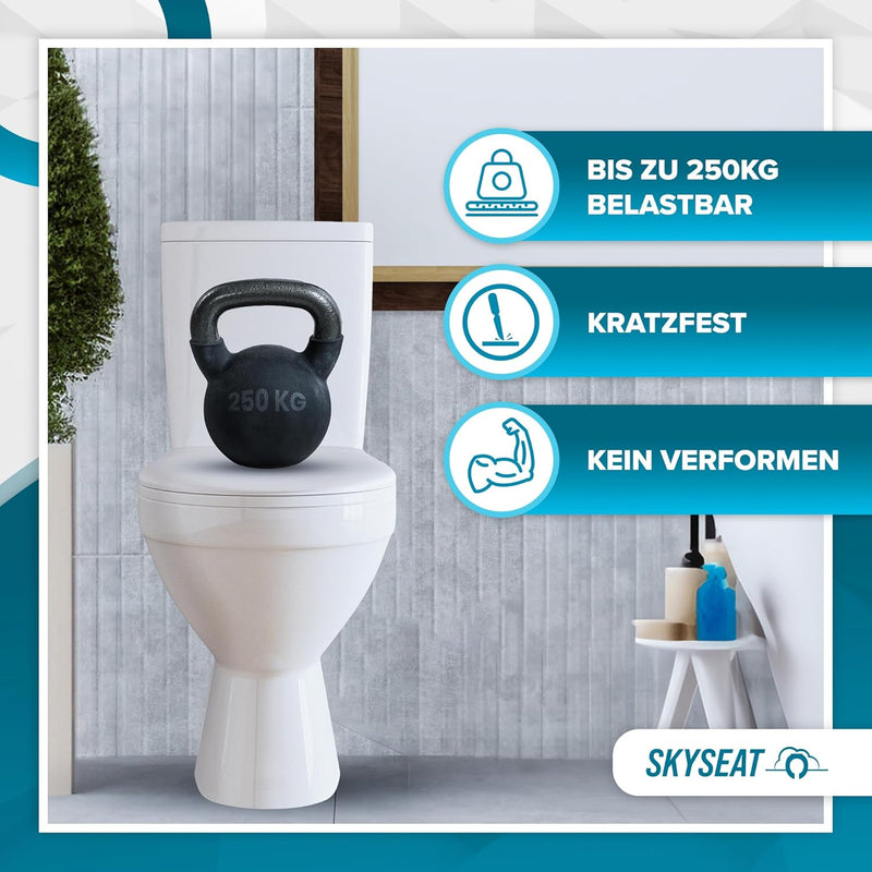 SKYSEAT WC Sitz Oval mit Absenkautomatik | Made in EU 10 Jahre Garantie | Einfache Montage | Toilett