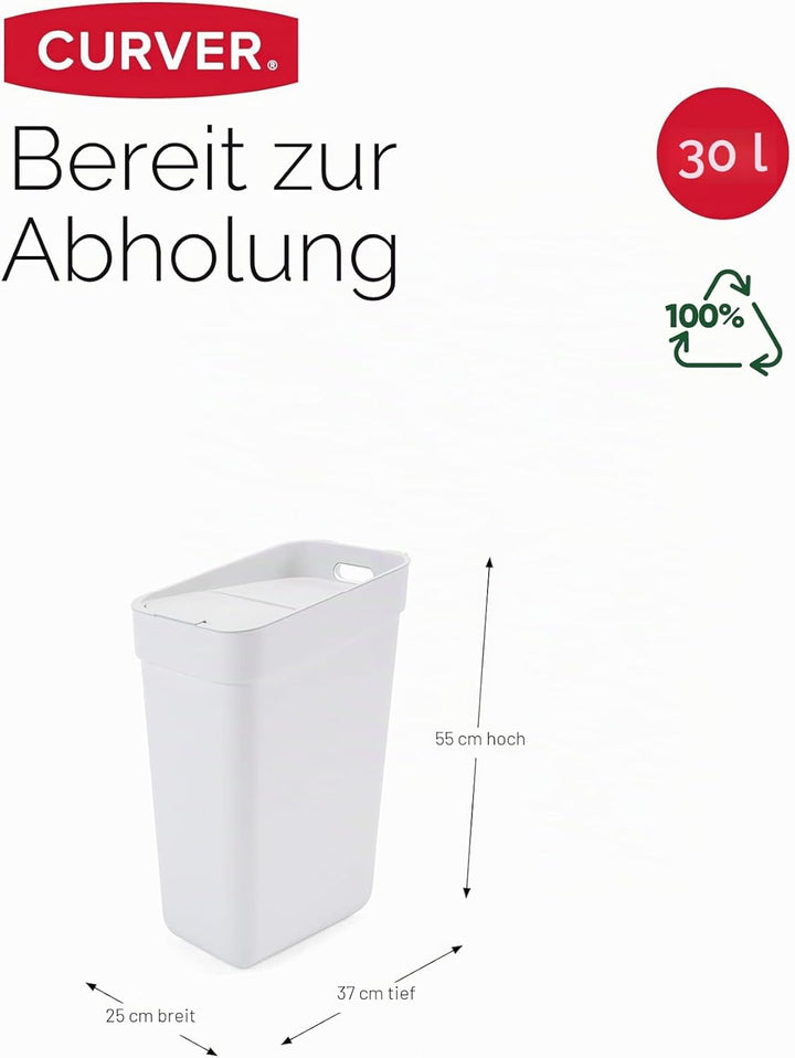 CURVER Ready to Collect 30L Mülleimer perfekt zur Trennung von Abfall, Mülltrennsystem stapelbar, we