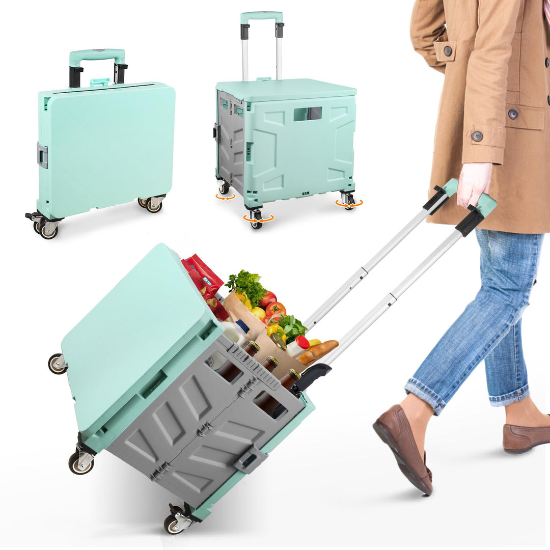 Einkaufstrolley Klappbar, Transport Trolley, bis 50 kg, 50 l Kiste, Einkaufskorb mit Deckel, Auszieh