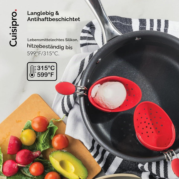 CUISIPRO Silikon Eierpochierer 2er-Set | Rot | Für perfekt geformte, sanft gegarte Eier | Eier Pochi