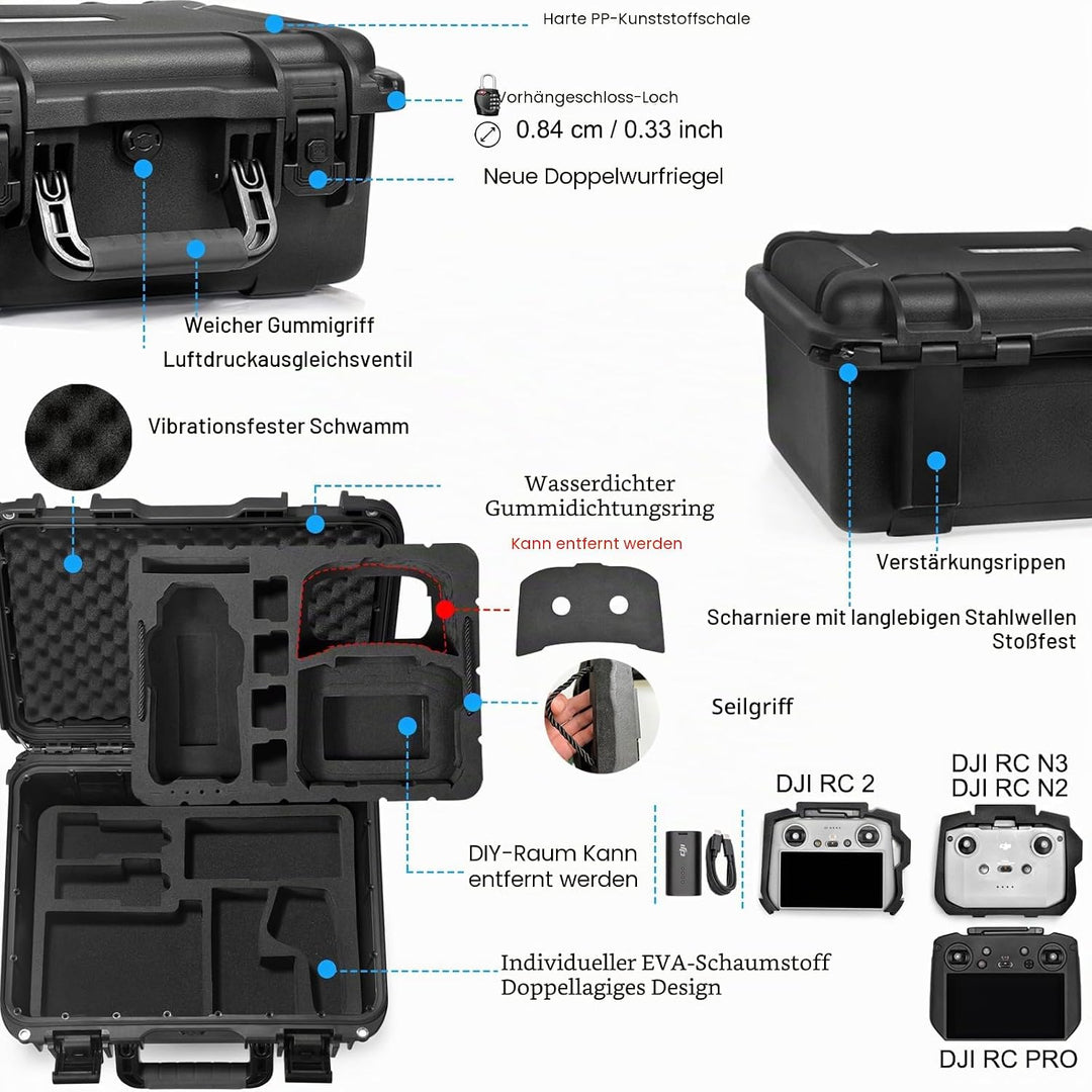 Lekufee Wasserdichte Tragetasche für DJI Air 3 Drohne/DJI RC Pro/DJI RC 2/DJI RC N2/DJI Goggles 2/Go