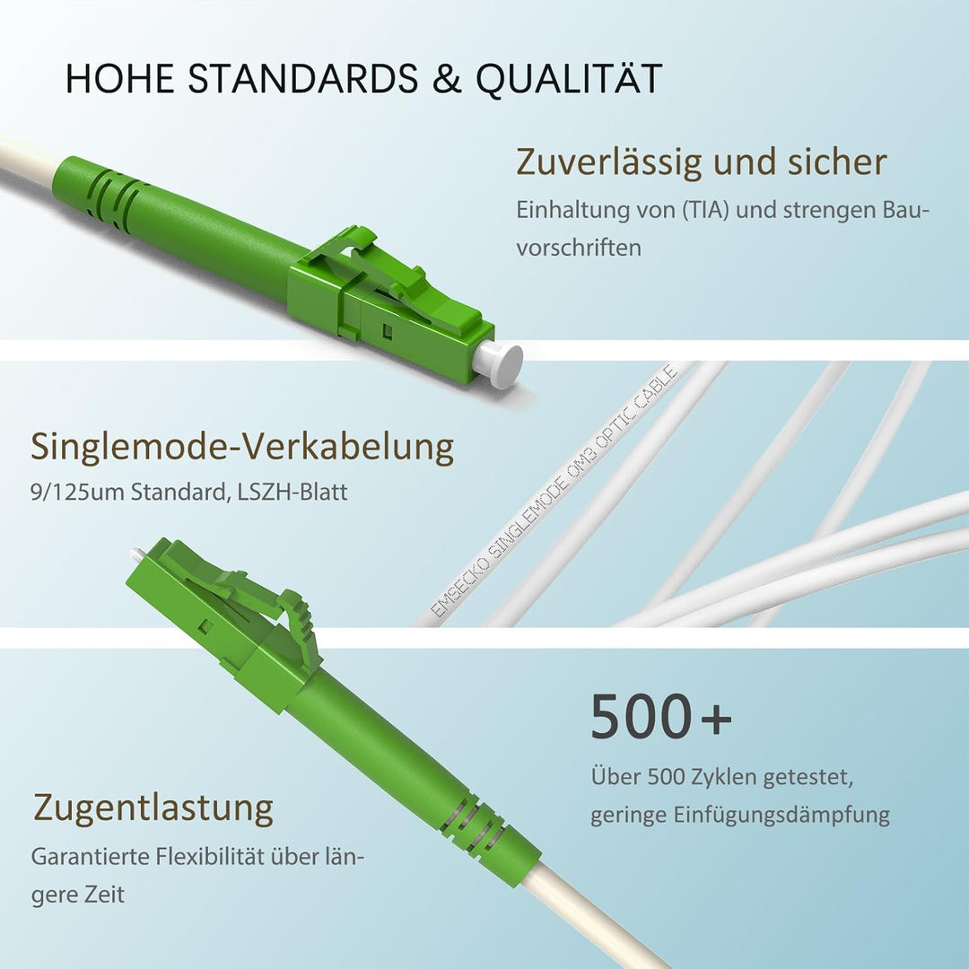 EMSECKO 30M OS2 Simplex LC/APC 8° Stecker, 3.0mm LWL Glasfaser-Kabel, 9/125μm Patchkabel LSZH, FTTH