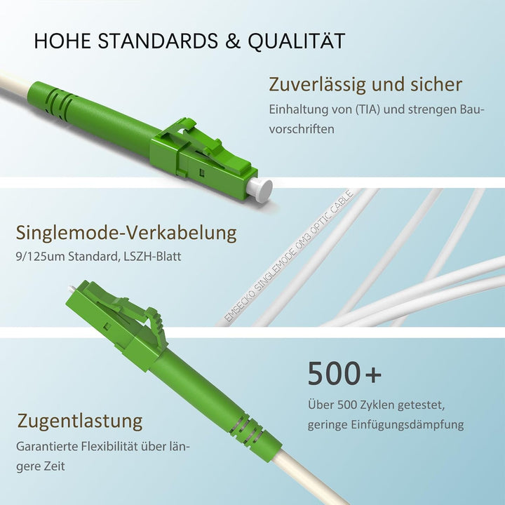 EMSECKO 30M OS2 Simplex LC/APC 8° Stecker, 3.0mm LWL Glasfaser-Kabel, 9/125μm Patchkabel LSZH, FTTH