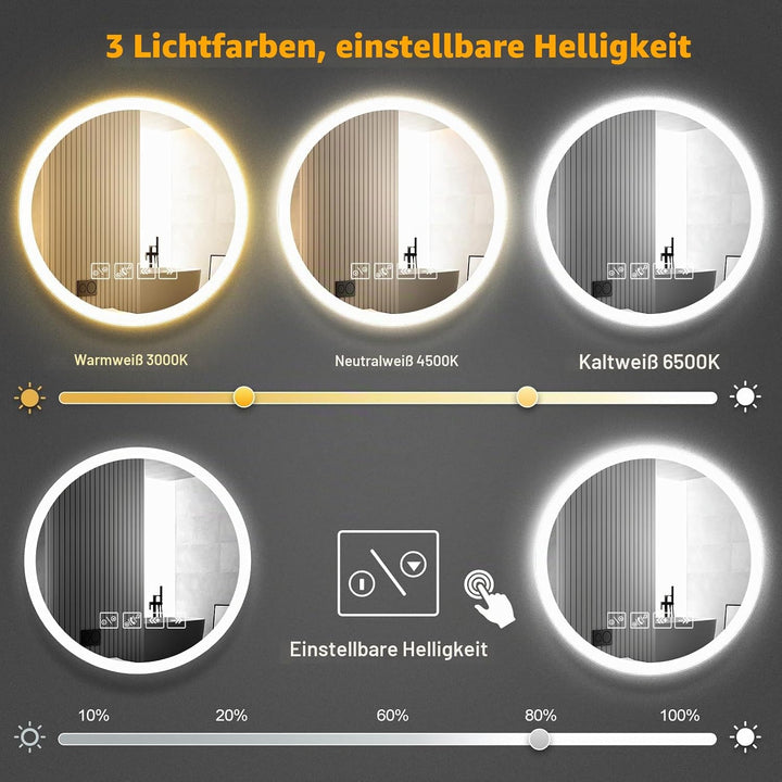 Badspiegel mit Beleuchtung | 60cm Wandspiegel | Badezimmerspiegel | LED Spiegel mit Bluetooth | Kosm